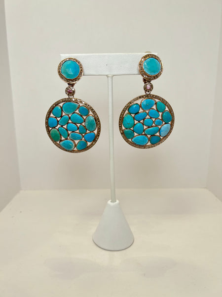 ROUND TURQUOISE PAVE EARRINGS