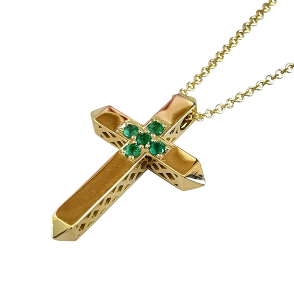 EMERALD AND 18K YELLOW GOLD CROSS