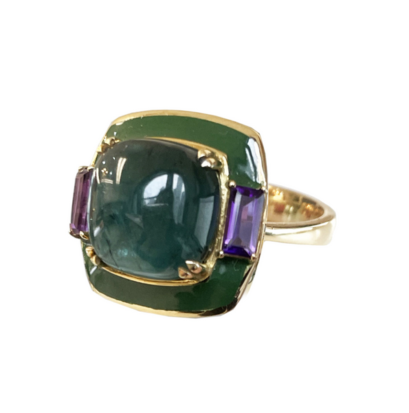 GREEN TOURMALINE AND AMETHYST RING