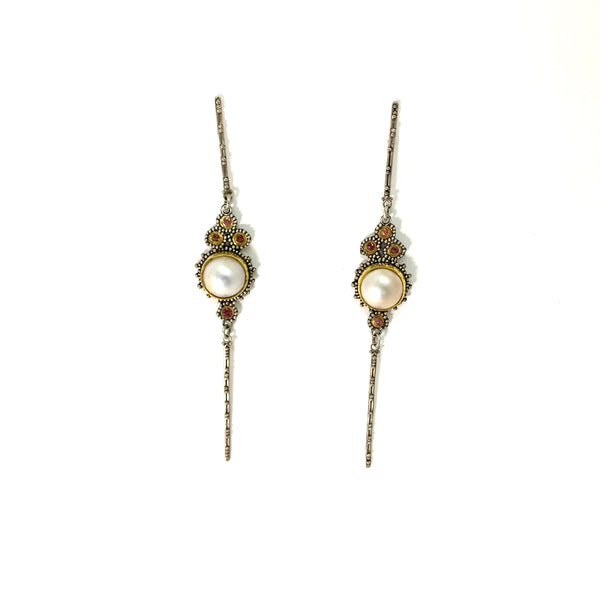 GRANULATED EARRING WITH MABE PEARL AND PINK TOURMALINE