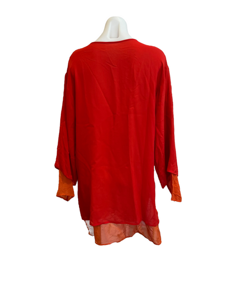 RED LONG-SLEEVE TUNIC TOP WITH EMBROIDERED HEMLINE – sloan/hall
