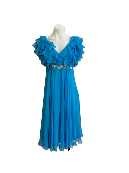Blue Ruffled Bodice Short Dress