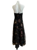 Super elegant black gown with woven metallic flowers and sequins