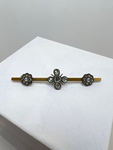DIAMOND GOLD AND STERLING LONG BROOCH