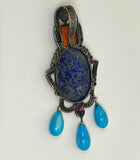LAPIS CORAL TURQUOISE AND RUBY PENDANT