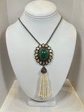 EMERALD AND DIAMOND MEDALLION NECKLACE WITH PEARLS