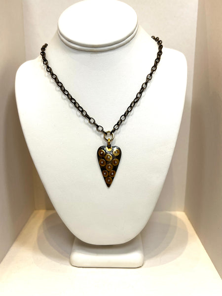 DIAMOND, STERLING AND 24 K GOLD HEART PENDNAT