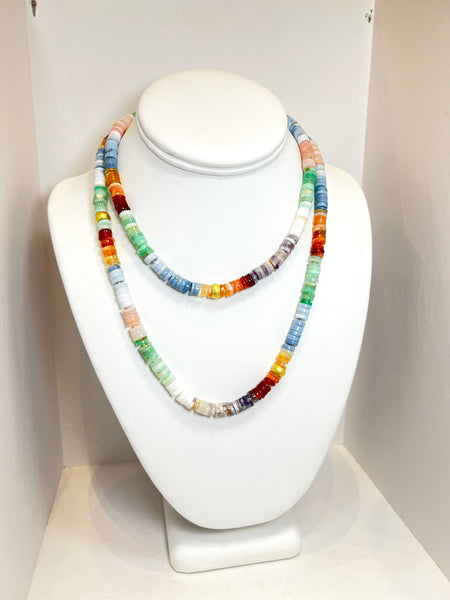 DOUBLE WRAP MULTI-COLORED OPAL TYRE NECKLACE