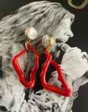 CORAL DROPS ON FRESHWATER PEARL STUDS
