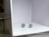 TURQUOISE DAISY STUD EARRINGS IN YELLOW GOLD