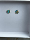 TURQUOISE DAISY STUD EARRINGS IN YELLOW GOLD
