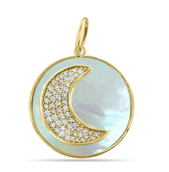 MOTHER OF PEARL AND WHITE DIAMOND CRESCENT MOON CHARM