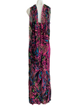 PINK WAVE PRINT GOWN WITH SPAGHETTI STRAPS