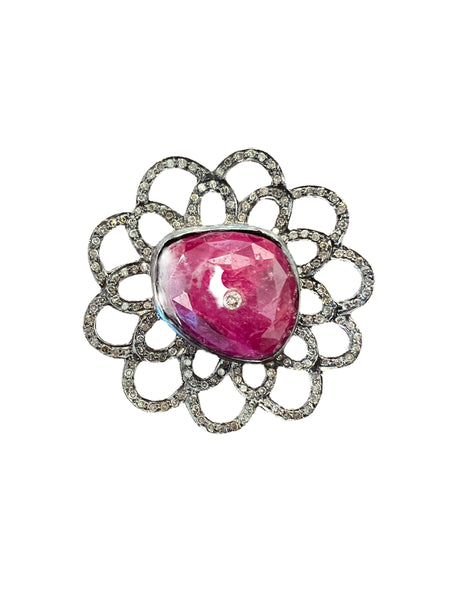LARGE RUBY FLOWER RING