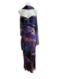 STRAPLESS PURPLE AND BROWN SILK GOWN WITH TRAIN
