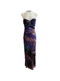 STRAPLESS PURPLE AND BROWN SILK GOWN WITH TRAIN