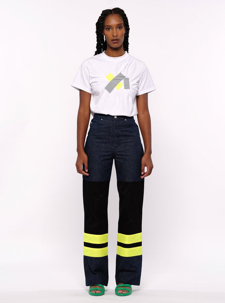STRAIGHT-CUT DENIM JEANS WITH BLACK & YELLOW COTTON DETAILS