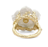 HAND CARVED MOTHER OF PEARL AND DIAMOND RING IN 18K GOLD