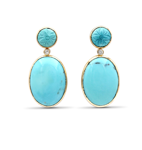HAND CARVED TURQUOISE AND DIAMOND EARRINGS