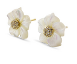 HAND CARVED MOTHER OF PEARL AND DIAMOND EARRINGS IN 18K GOLD