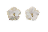 HAND CARVED MOTHER OF PEARL AND DIAMOND EARRINGS IN 18K GOLD