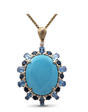 TURQUOISE PENDANT WITH SWISS AND LONDON BLUE TOPAZ AND DIAMOND ACCENTS