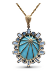 TURQUOISE PENDANT WITH SWISS AND LONDON BLUE TOPAZ AND DIAMOND ACCENTS