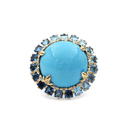 TURQUOISE RING WITH BLUE TOPAZ AND DIAMOND ACCENTS