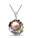 MABE PEARL NECKLACE WITH STONES AND DIAMONDS IN SILVER AND GOLD