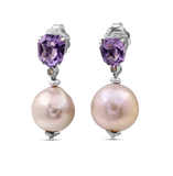 BAROQUE PEARL EARRINGS WITH AMETHYST AND CHAMPAGNE DIAMOND