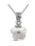 CARVED MOTHER PEARL AND BLACK SPINEL FLOWER PENDANT NECKLACE