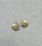 TEN POINT STAR GOLD PEARL AND DIAMOND EARRINGS