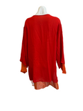 RED LONG-SLEEVE TUNIC TOP WITH EMBROIDERED HEMLINE
