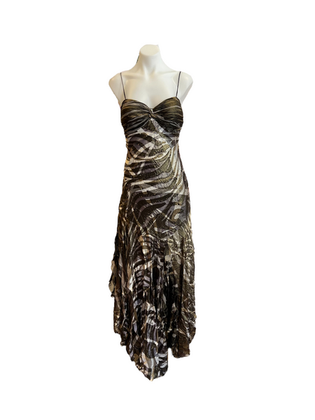 Black and Gold Print Gown with Sequined Underlay