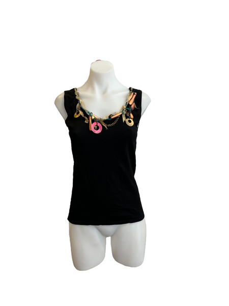 Be-ribboned tank with accents from Diane Freis
