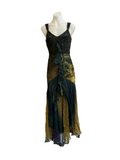 Olive and Blue Sequined Gown with Straps