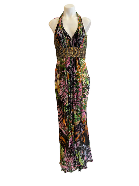 Multi-colored Halter Gown with Jungle Print