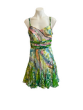 Springy Green Cocktail Dress with Straps and Hem Flounce