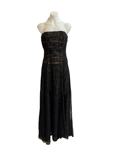 Strapless Black Gown with Beading and Sequins
