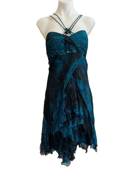 Blue and Black Dress with Cross-Bodice Straps