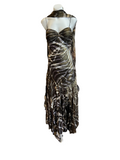 Black and Gold Print Gown with Sequined Underlay