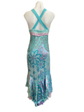 TURQUOISE AND PURPLE BEADED DRESS WITH STRAPS