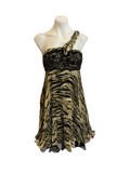 TIGER PRINT ONE SHOULDER PLEATED DRESS WITH WRAP
