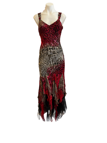 Red and Black Beaded Animal Print Dress
