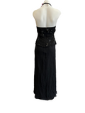 Long Black Halter Gown with Embroidered Celestial Motifs