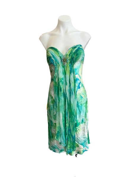 Green and Blue Short Strapless Cocktail Dress