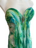 Green and Blue Short Strapless Cocktail Dress