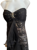Diane Freis Strapless gown with black overlay and bustier beading