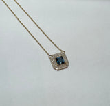 Asscher Shaped Blue Topaz and White Diamonds Necklace